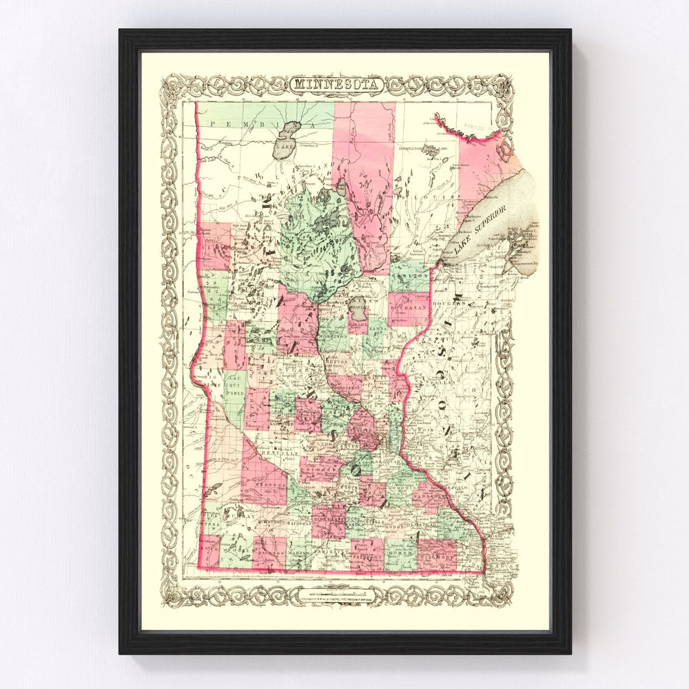 Minnesota Vintage Map 1866