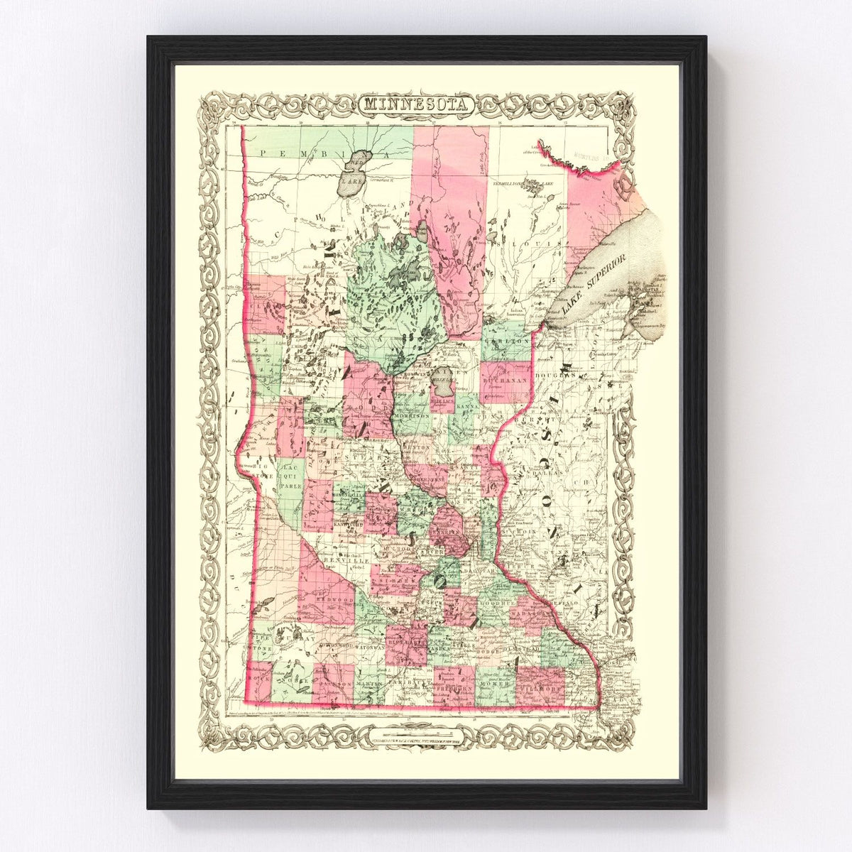 Minnesota Vintage Map 1866