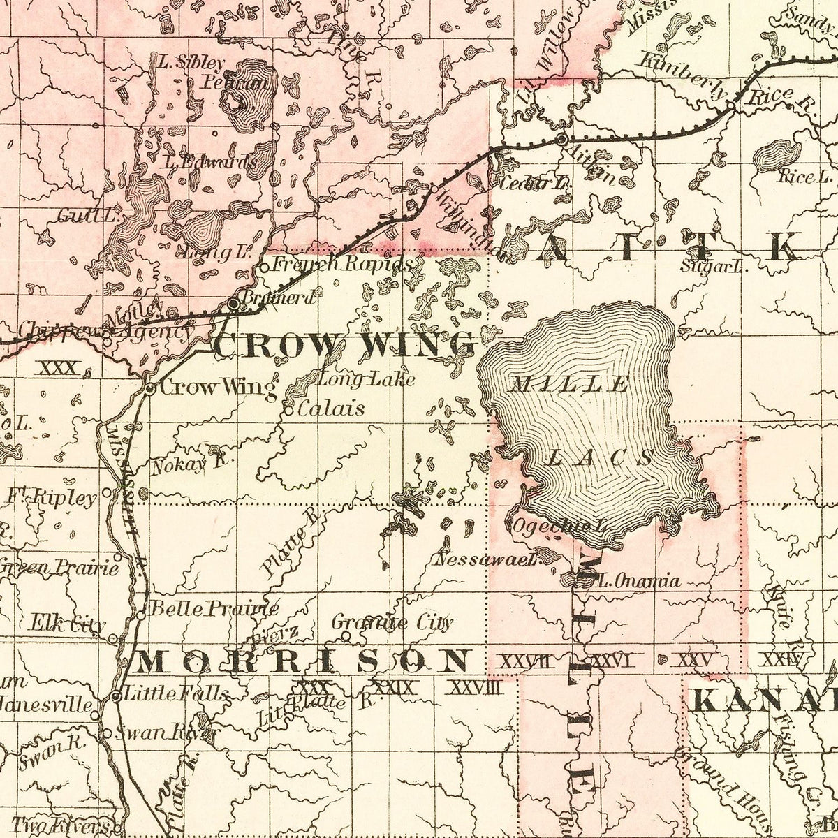 Restored historic details from the 1873 state map of County, Minnesota