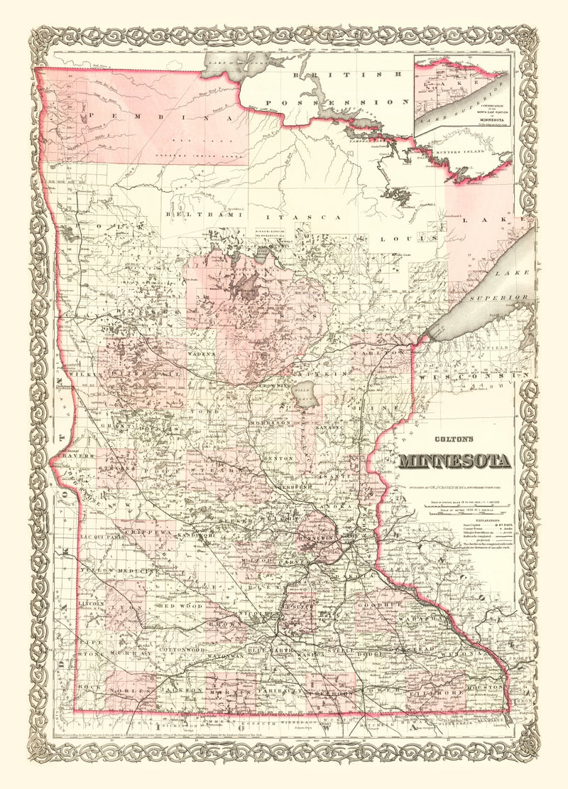 Size comparison using Vintage Map of Minnesota 1873