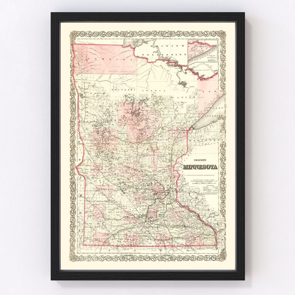 Minnesota Vintage Map 1873