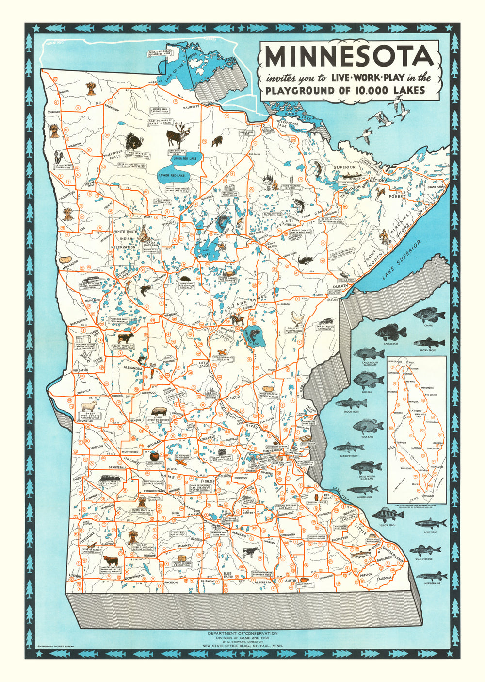 Vintage Pictorial Map of Minnesota 1935 print style example