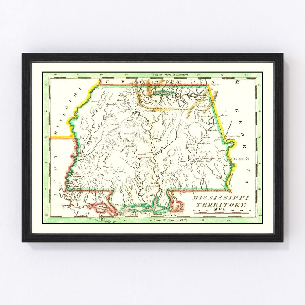 Mississippi Vintage Map 1814
