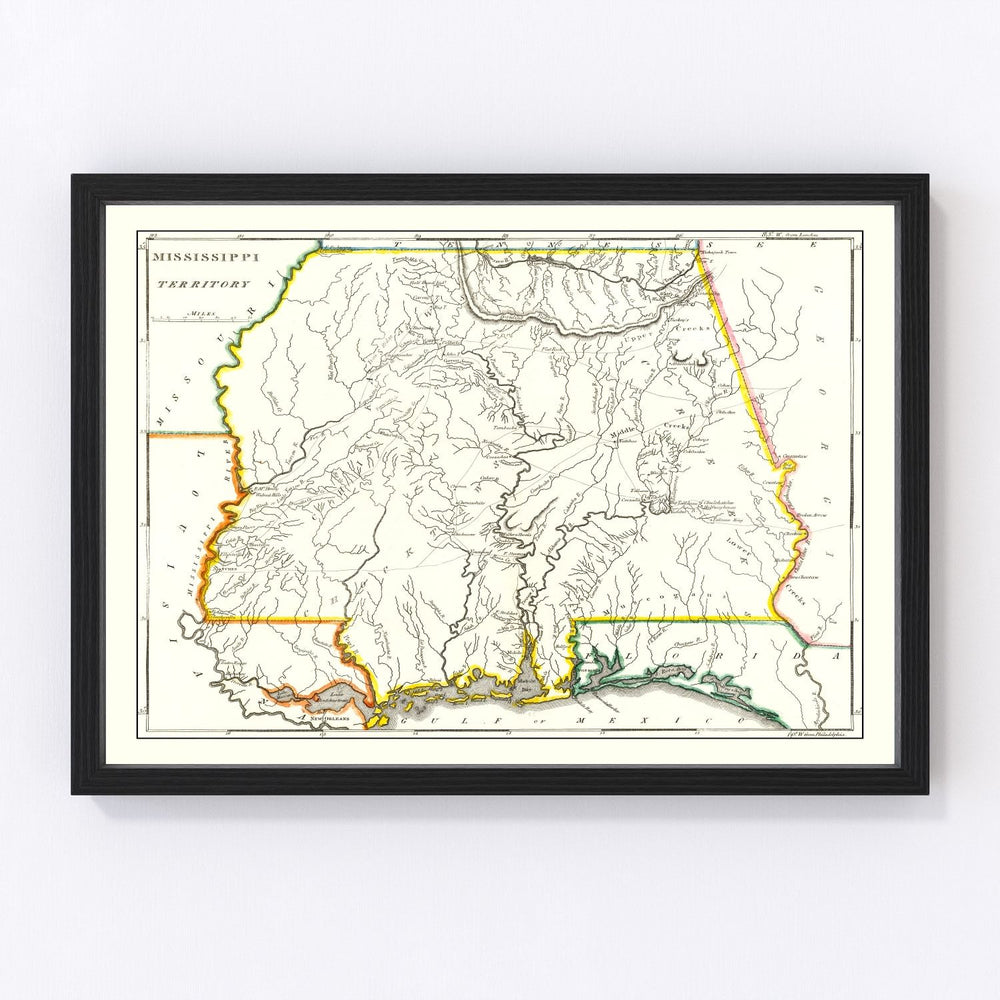 Mississippi Vintage Map 1814
