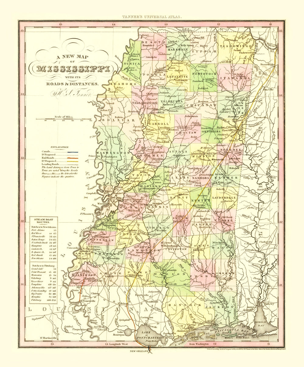 Vintage Map of Mississippi 1836 print style example