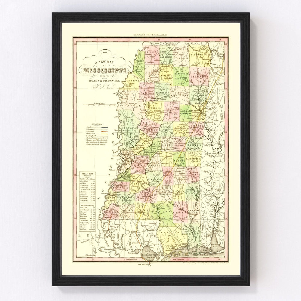 Mississippi Vintage Map 1836