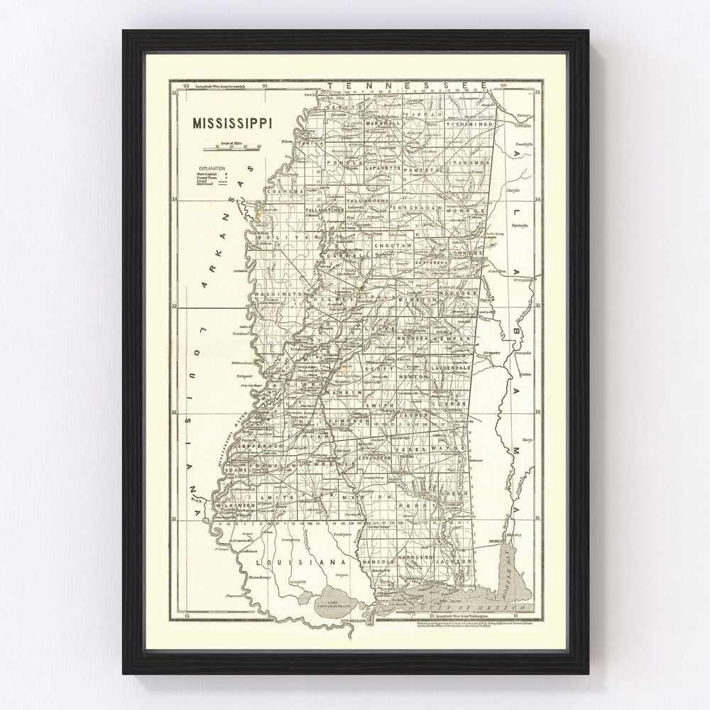 Mississippi Vintage Map 1842
