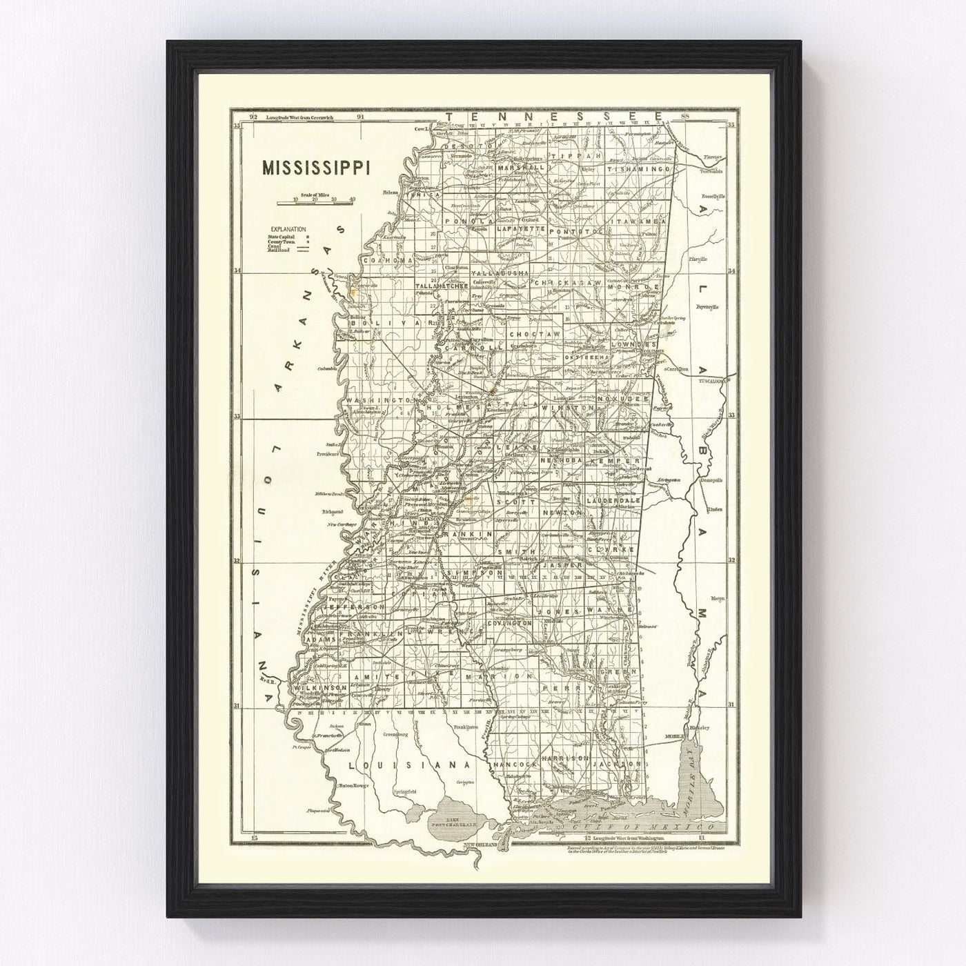 Mississippi Vintage Map 1842