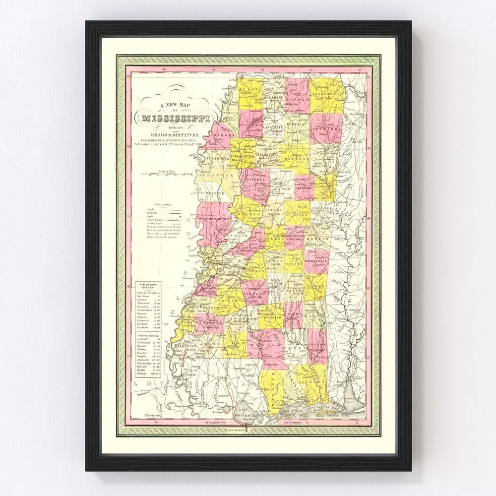 Mississippi Vintage Map 1846