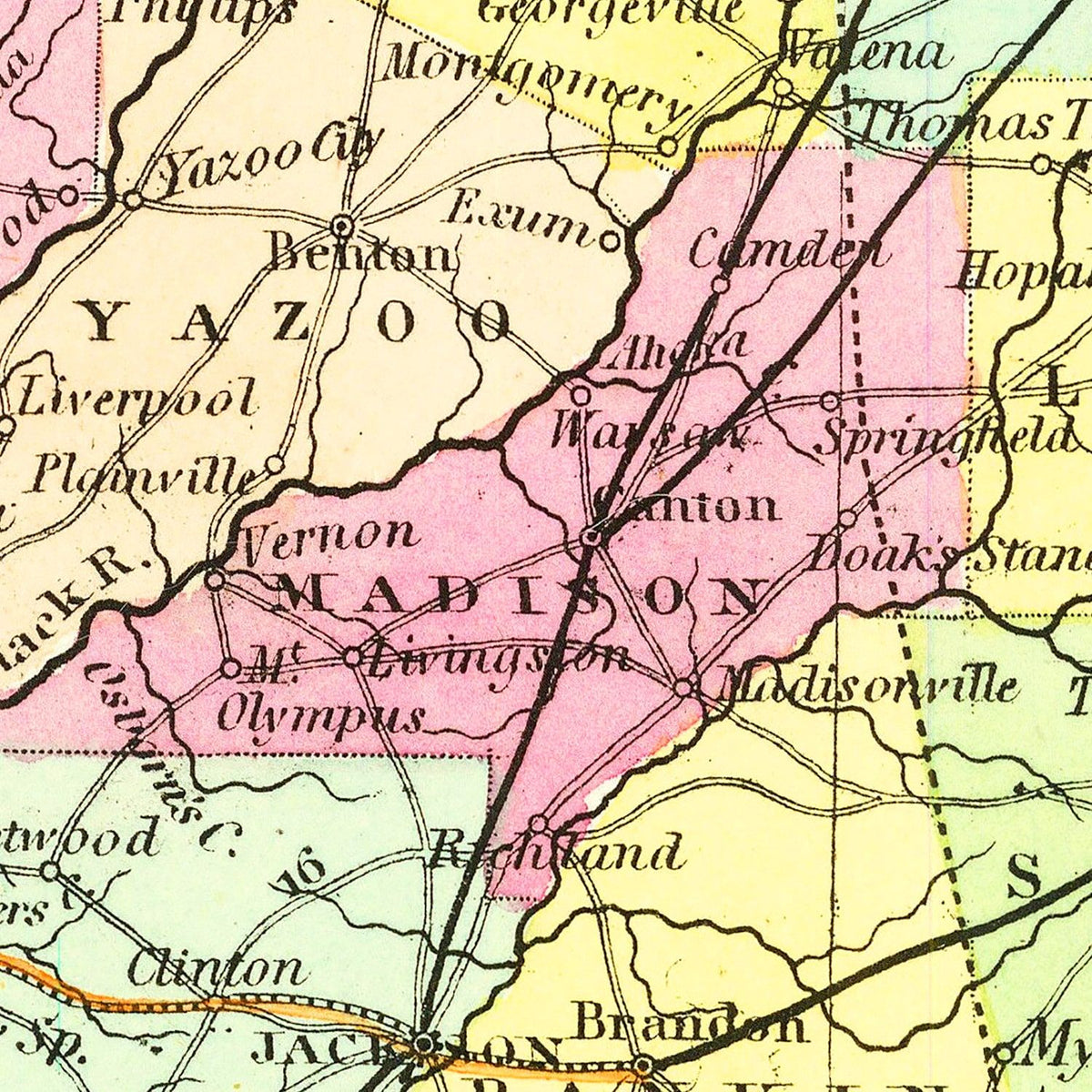 Restored historic details from the 1854 state map of County, Mississippi