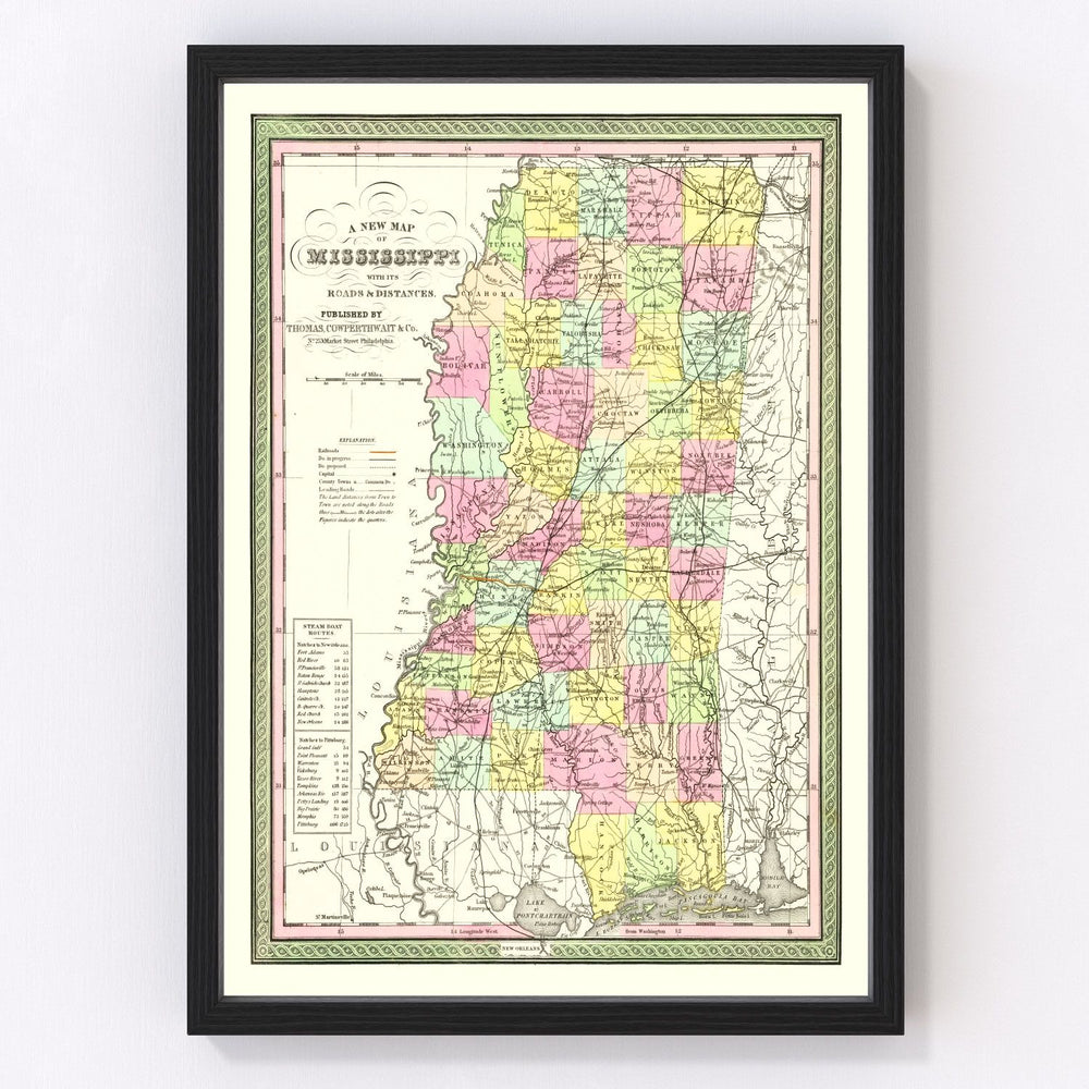 Mississippi Vintage Map 1854