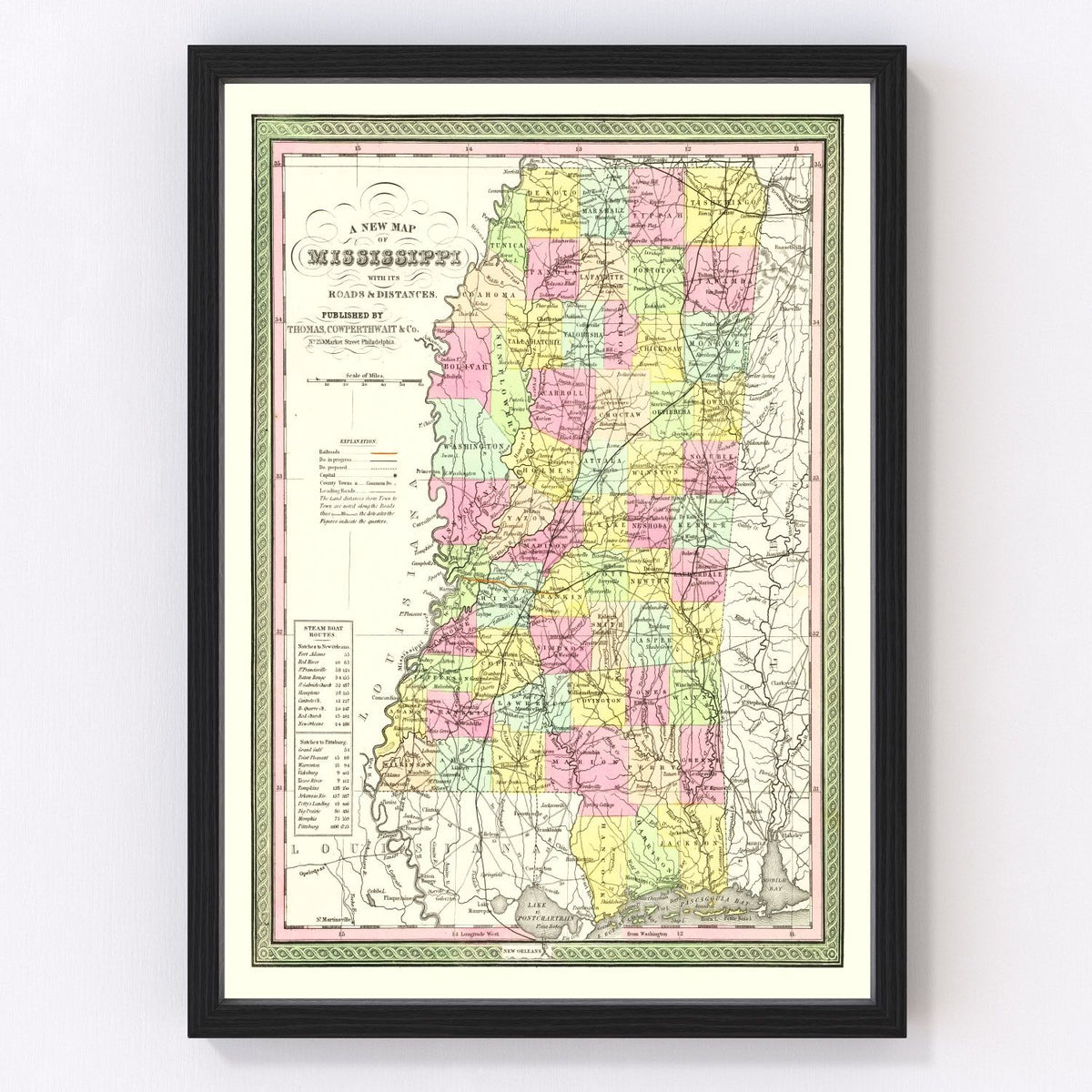 Mississippi Vintage Map 1854