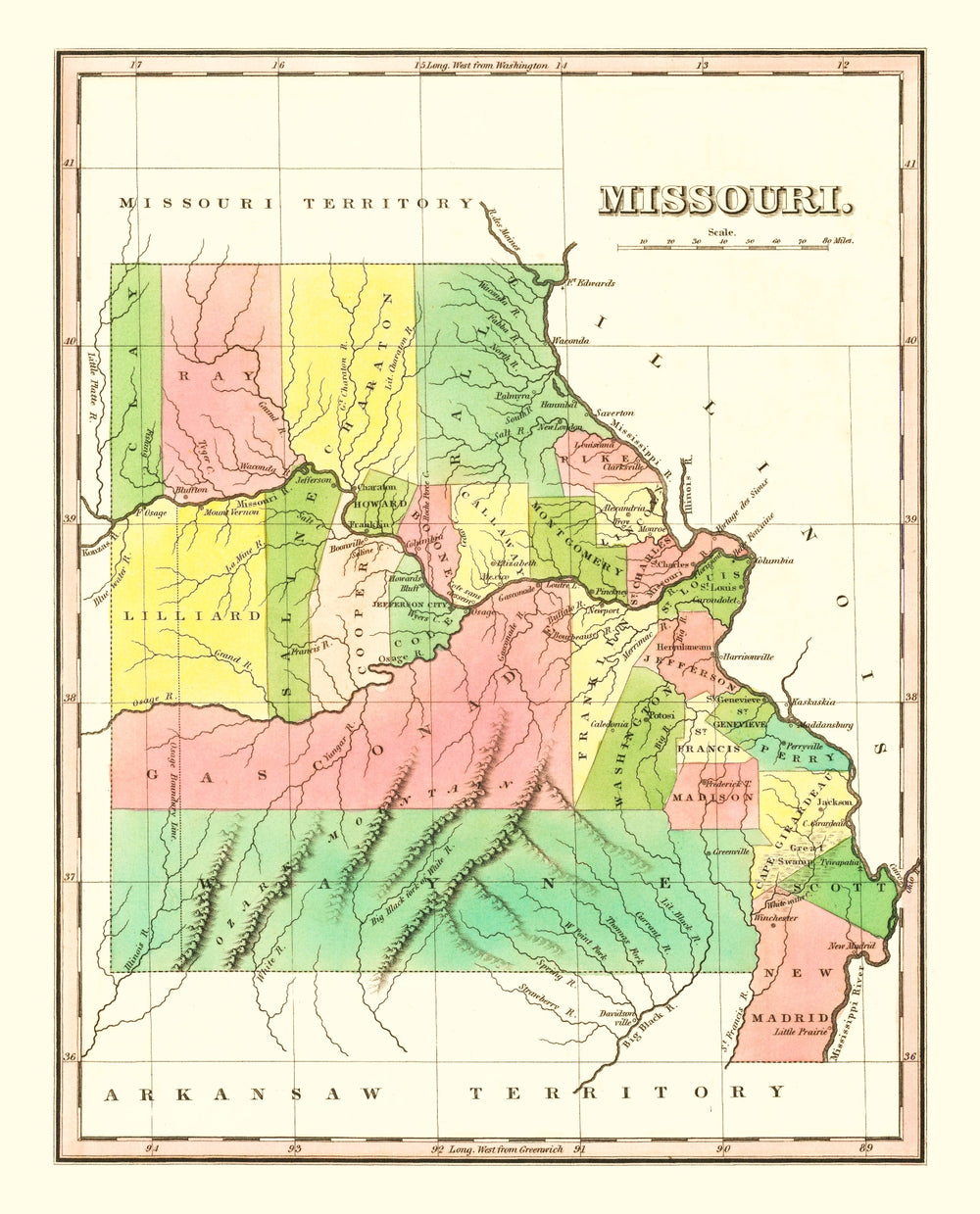Vintage Map of Missouri 1824 print style example