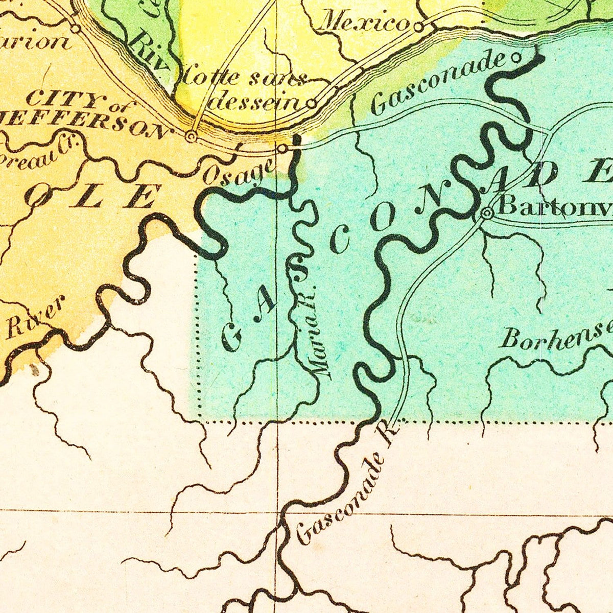 Restored historic details from the 1836 state map of County, Missouri
