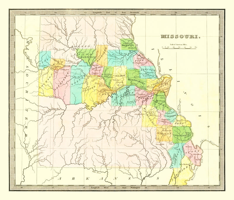 Size comparison using Vintage Map of Missouri 1836