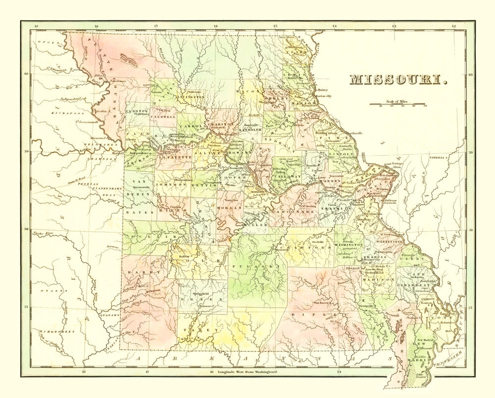 Vintage Map of Missouri 1838 print style example
