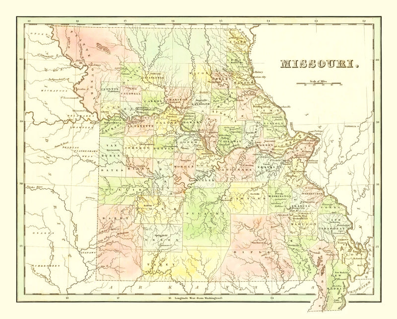 Size comparison using Vintage Map of Missouri 1838
