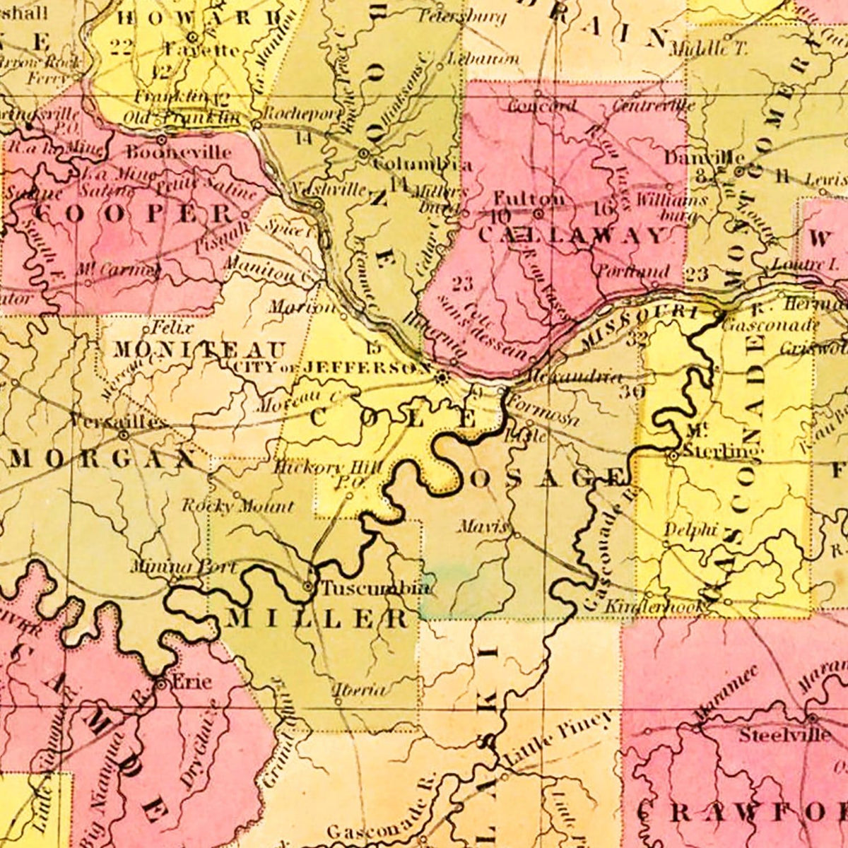 Restored historic details from the 1847 state map of County, Missouri