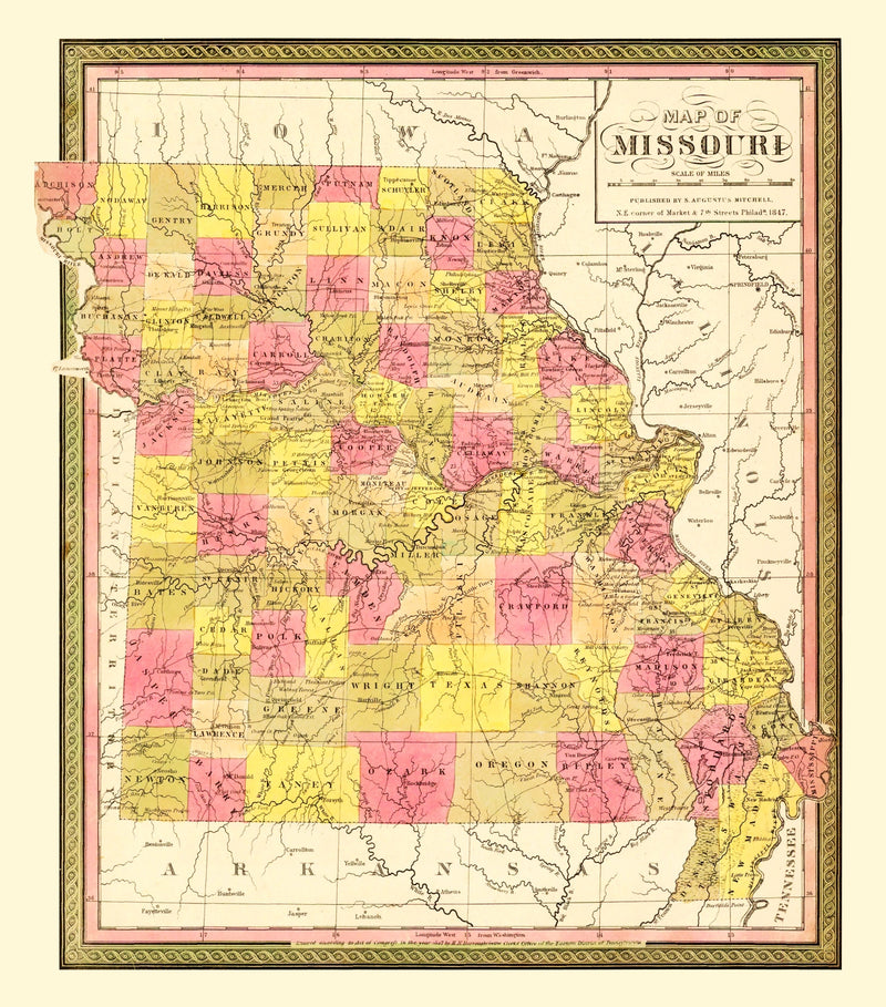Size comparison using Vintage Map of Missouri 1847