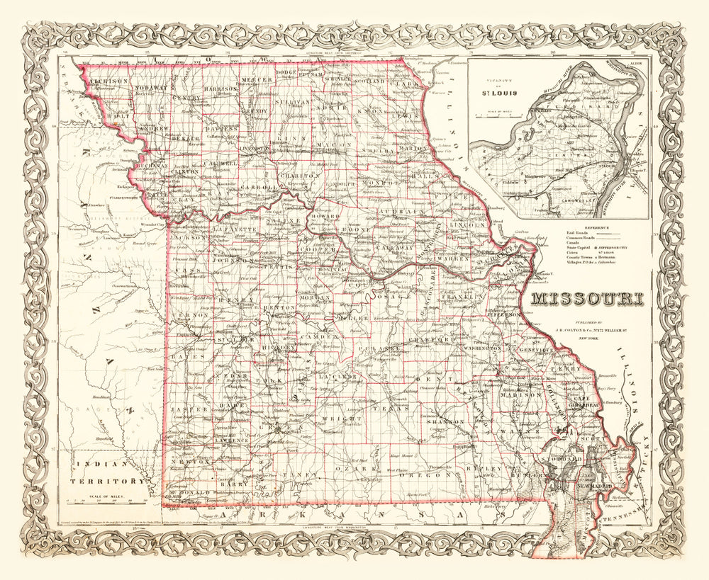 Vintage Map of Missouri 1855 print style example