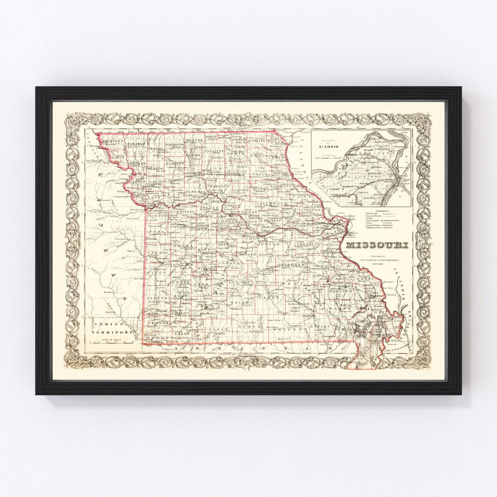 Missouri Vintage Map 1855