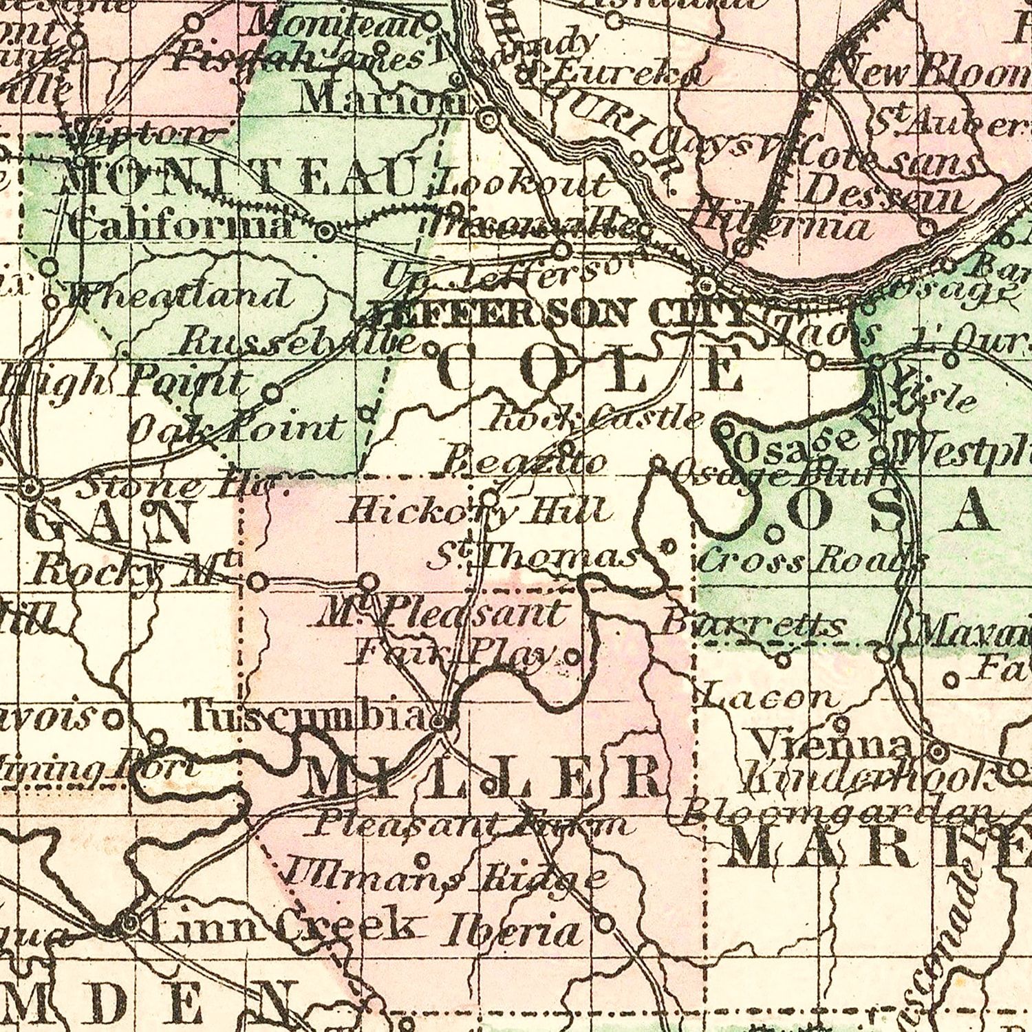Restored historic details from the 1875 state map of County, Missouri