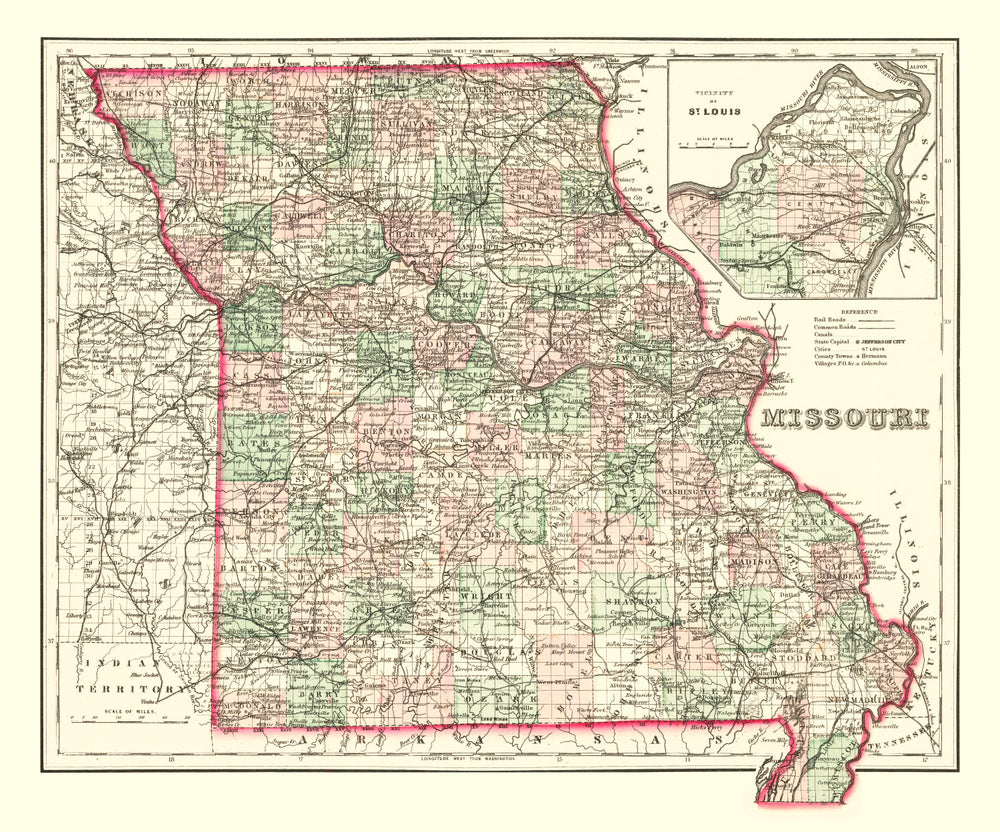 Vintage Map of Missouri 1875 print style example