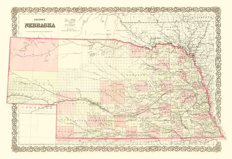 Size comparison using Vintage Map of Nebraska 1867