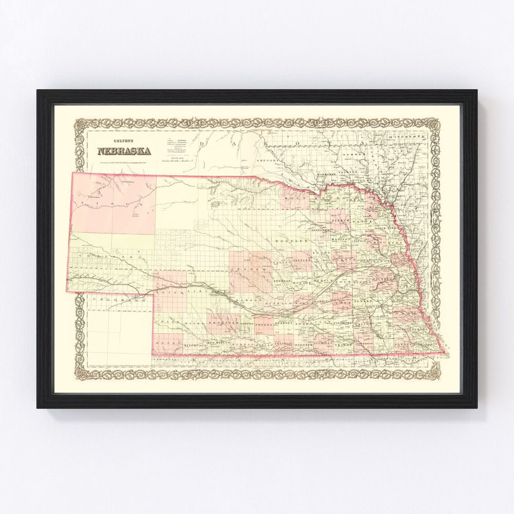 Nebraska Vintage Map 1867