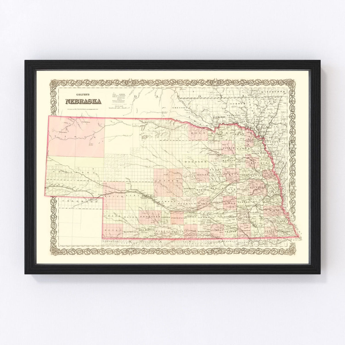 Nebraska Vintage Map 1867