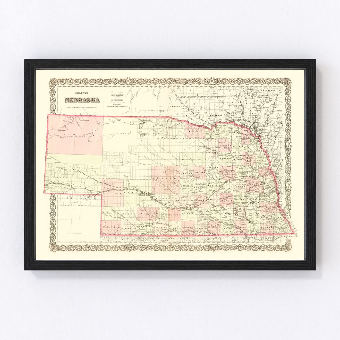 Nebraska Vintage Map 1867