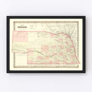 Nebraska Vintage Map 1867