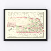 Nebraska Vintage Map 1876