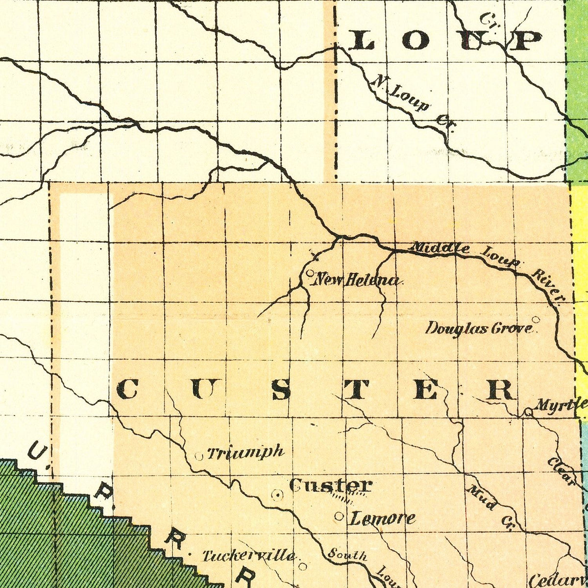 Restored historic details from the 1884 state map of County, Nebraska