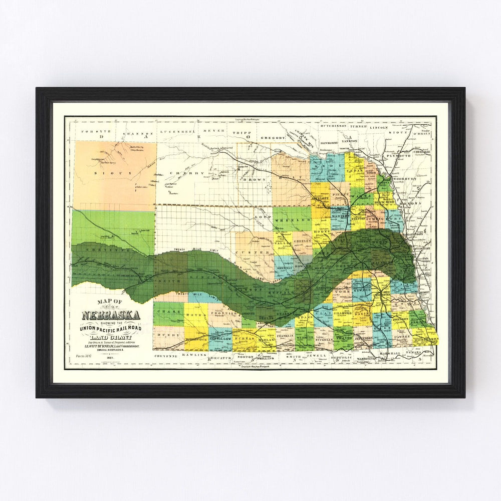 Nebraska Vintage Map 1884