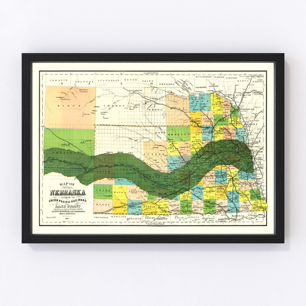 Nebraska Vintage Map 1884
