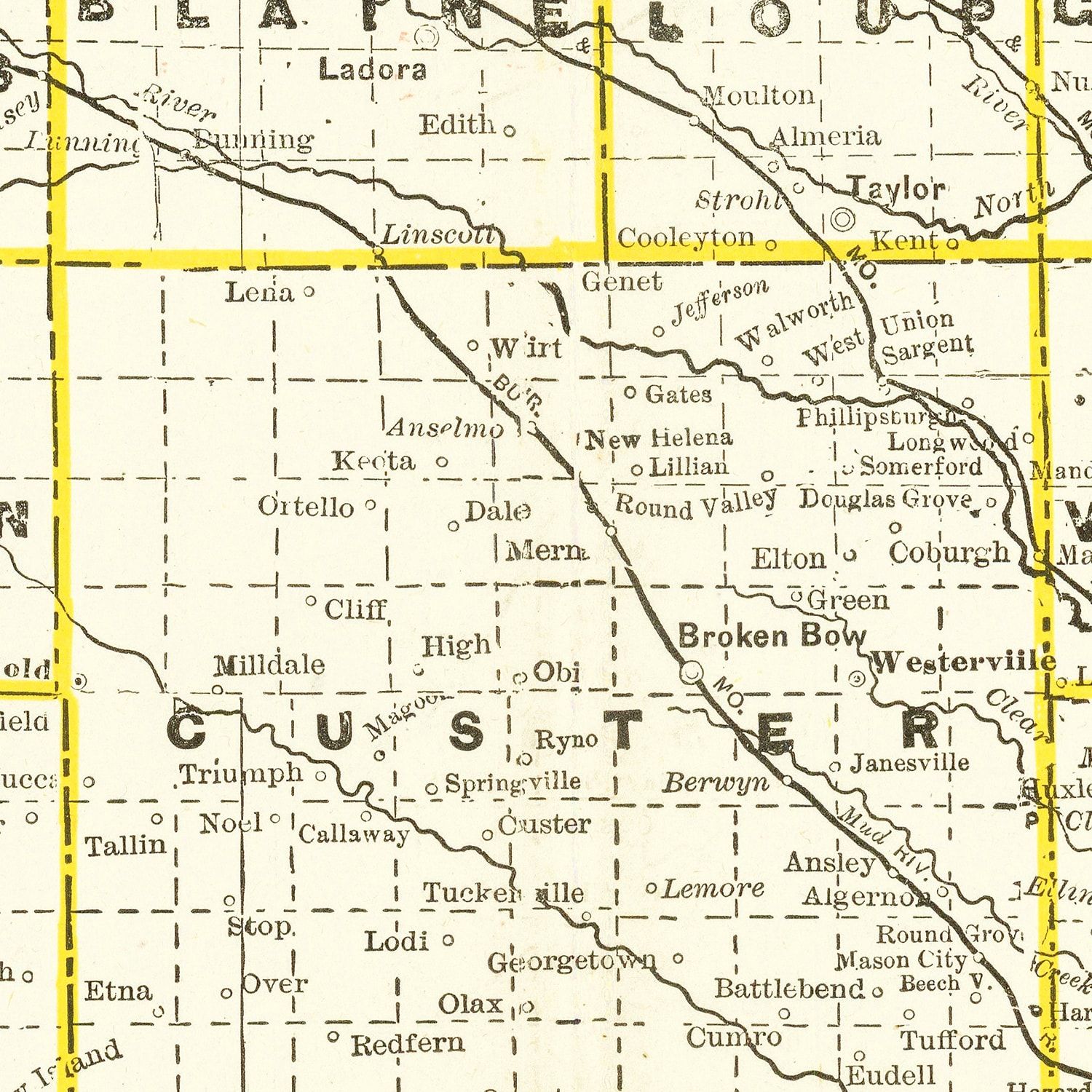 Restored historic details from the 1888 state map of County, Nebraska