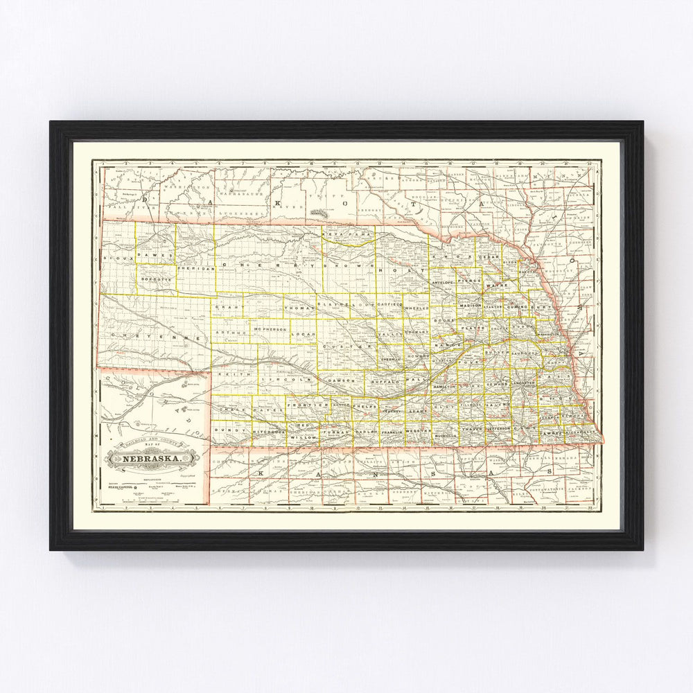 Nebraska Vintage Map 1888