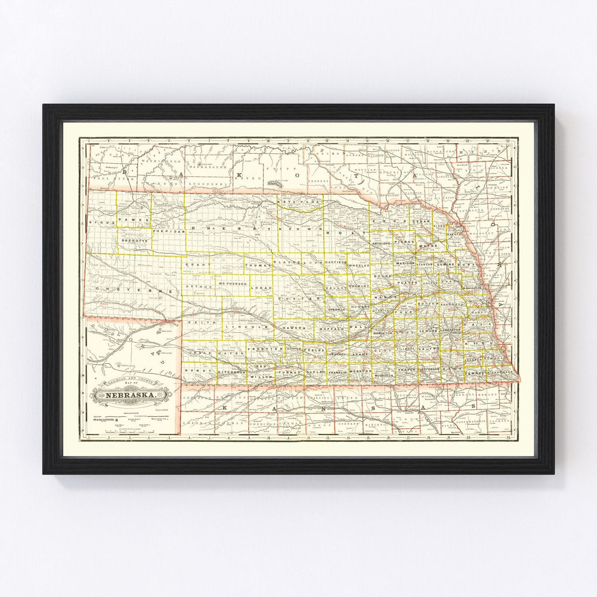 Nebraska Vintage Map 1888