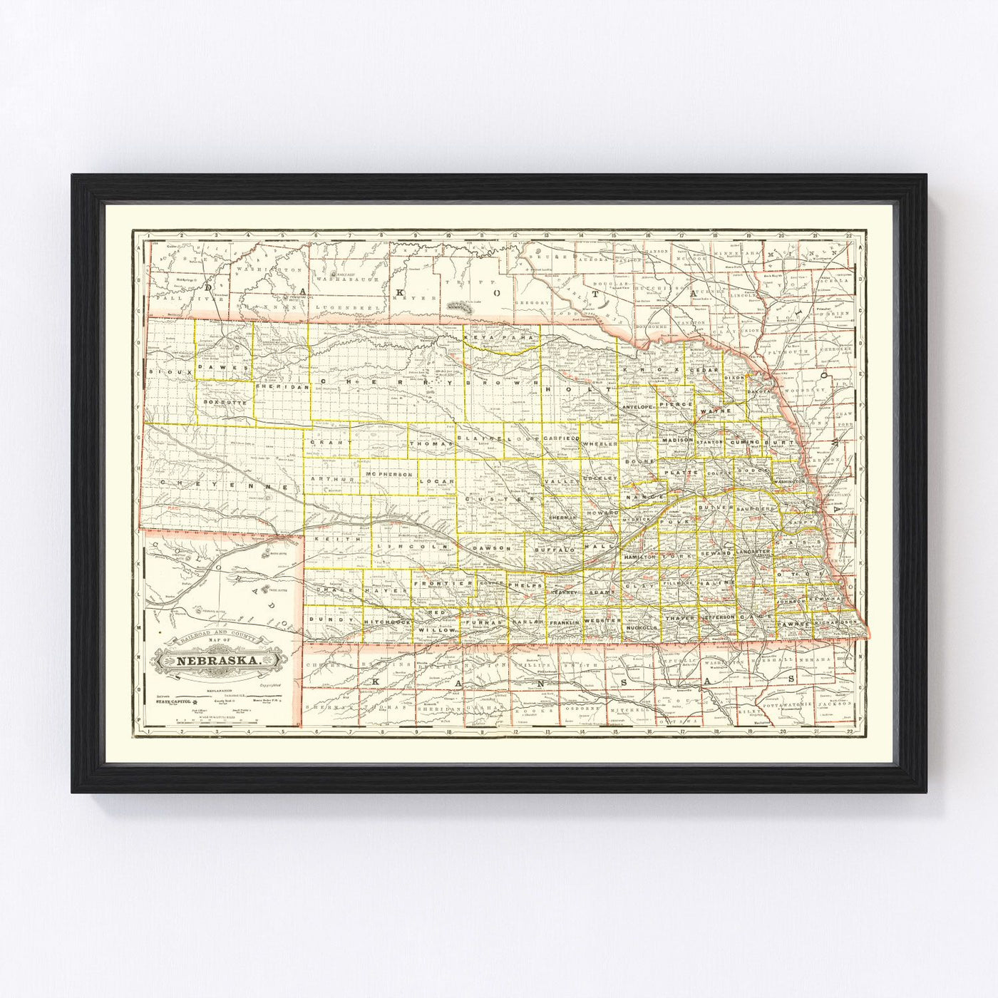 Nebraska Vintage Map 1888
