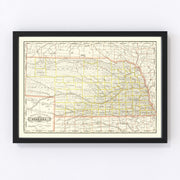 Nebraska Vintage Map 1888