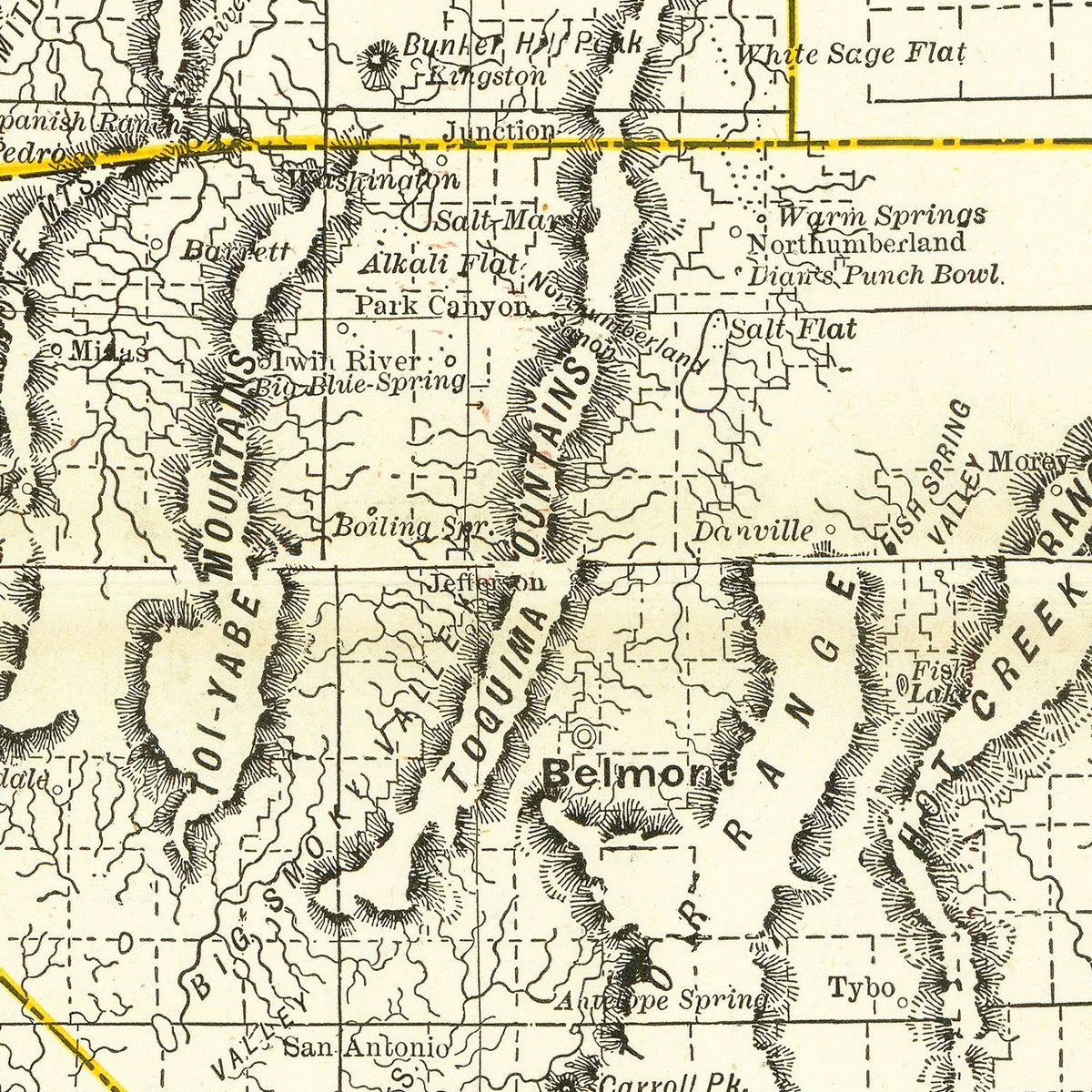 Restored historic details from the 1884 state map of County, Nevada