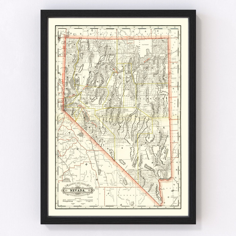 Nevada Vintage Map 1884