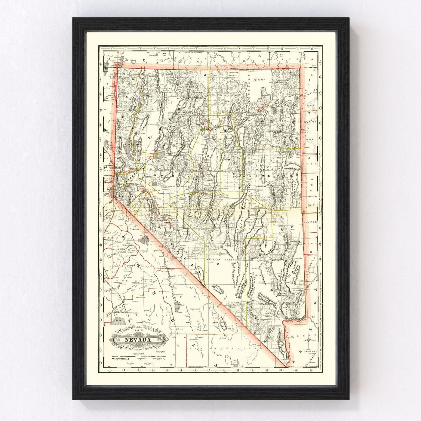 Nevada Vintage Map 1884