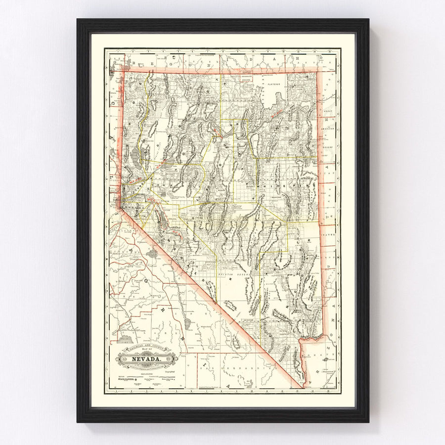 Nevada Vintage Map 1884
