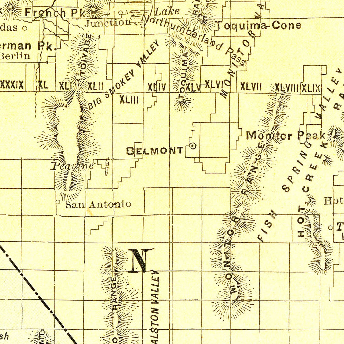 Restored historic details from the 1902 state map of County, Nevada