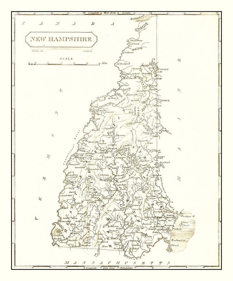 Size comparison using Vintage Map of New Hampshire 1804