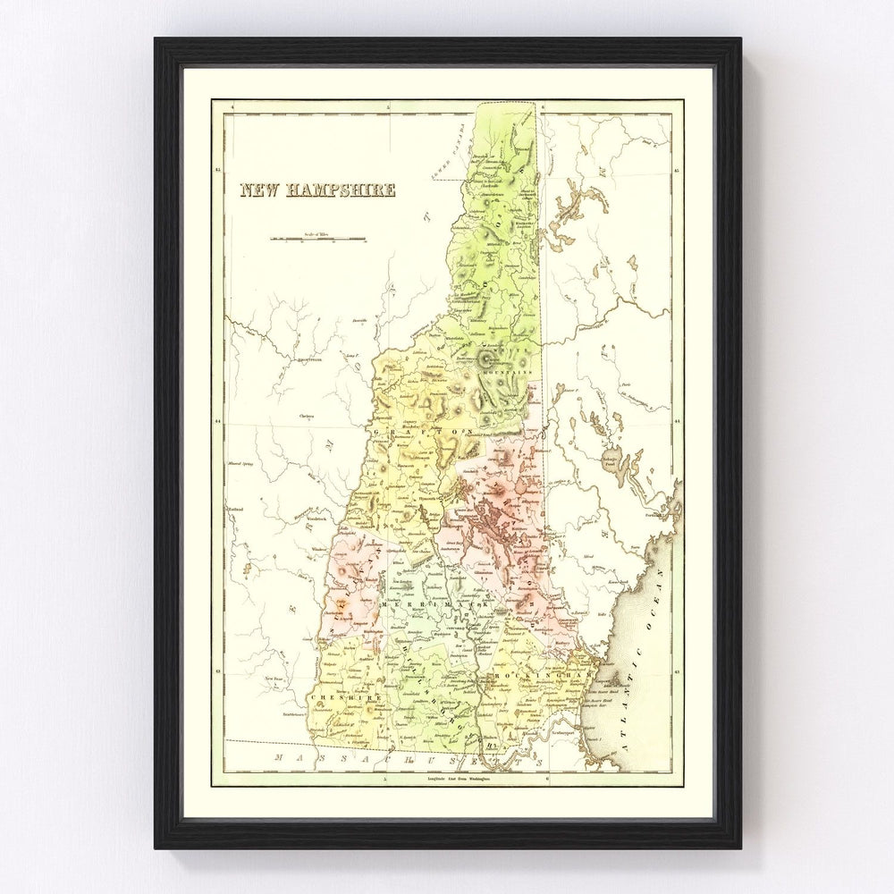 New Hampshire Vintage Map 1838