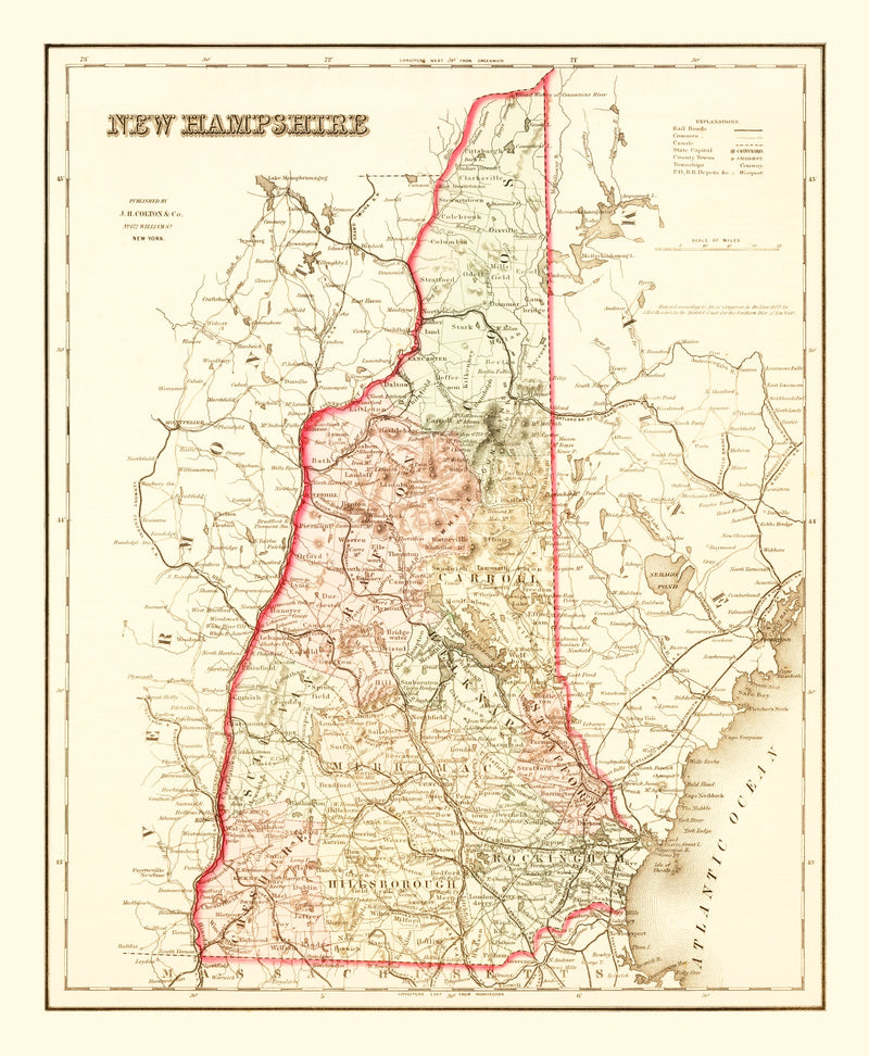 Size comparison using Vintage Map of New Hampshire 1858