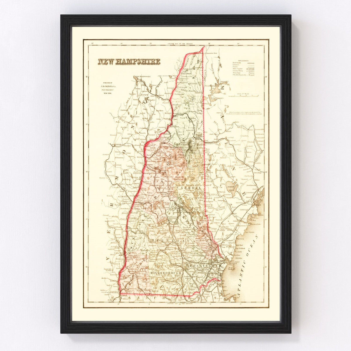 New Hampshire Vintage Map 1858